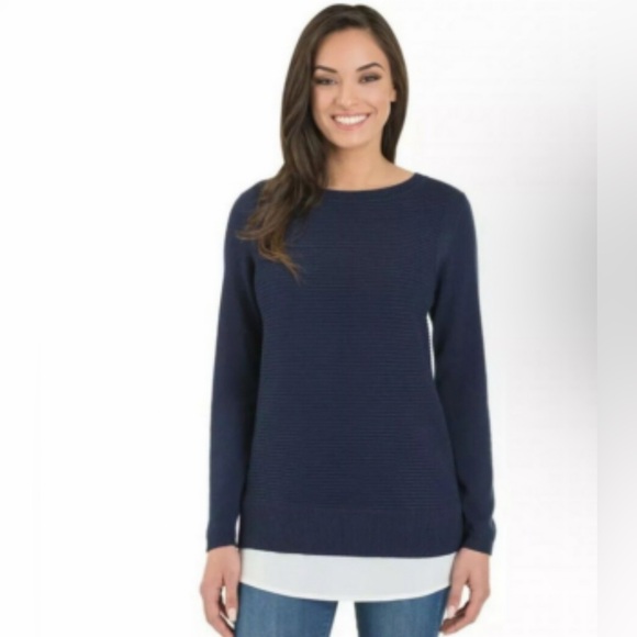 Hilary Radley Sweaters - Hilary Radley Navy Ribbed Knit Layered Hem Crew Neck Office Sweater Small